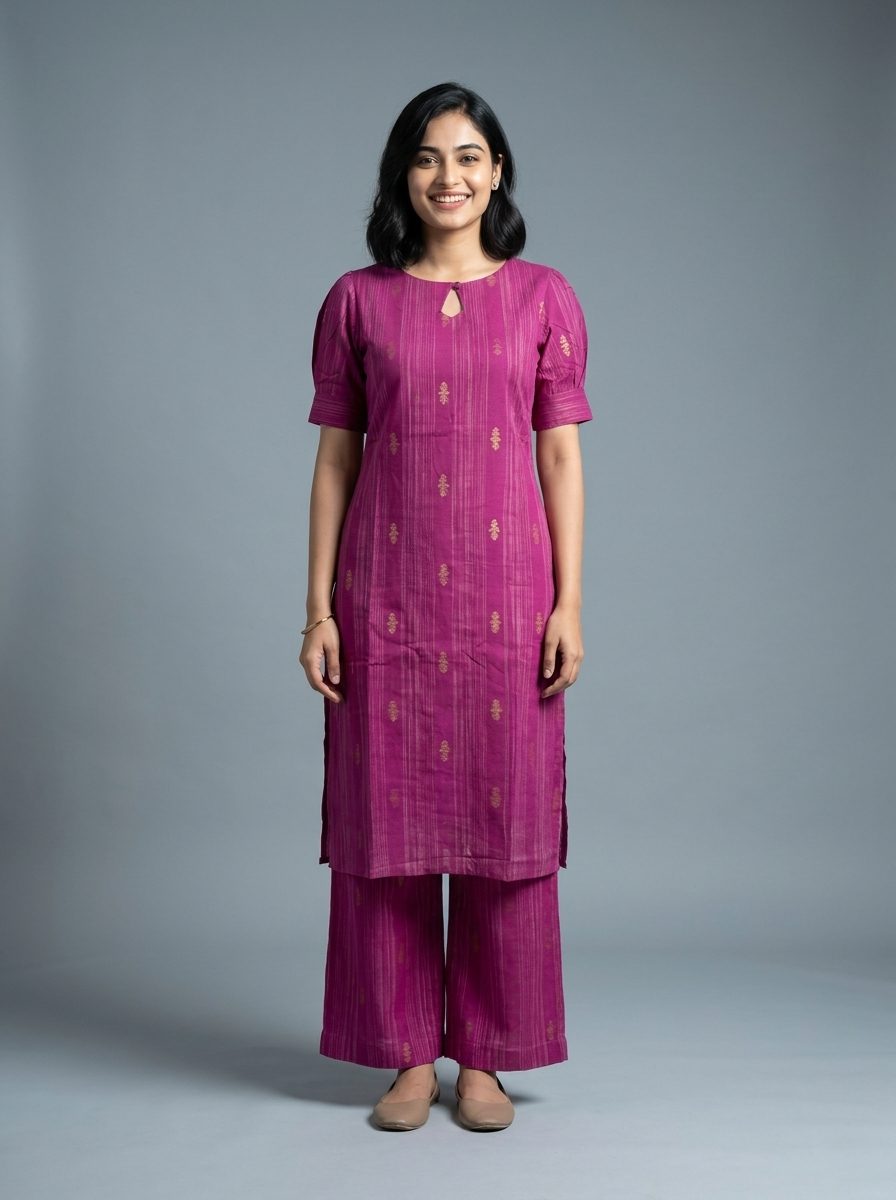 Aarohi Magenta Striped Gold Motif Kurta Set