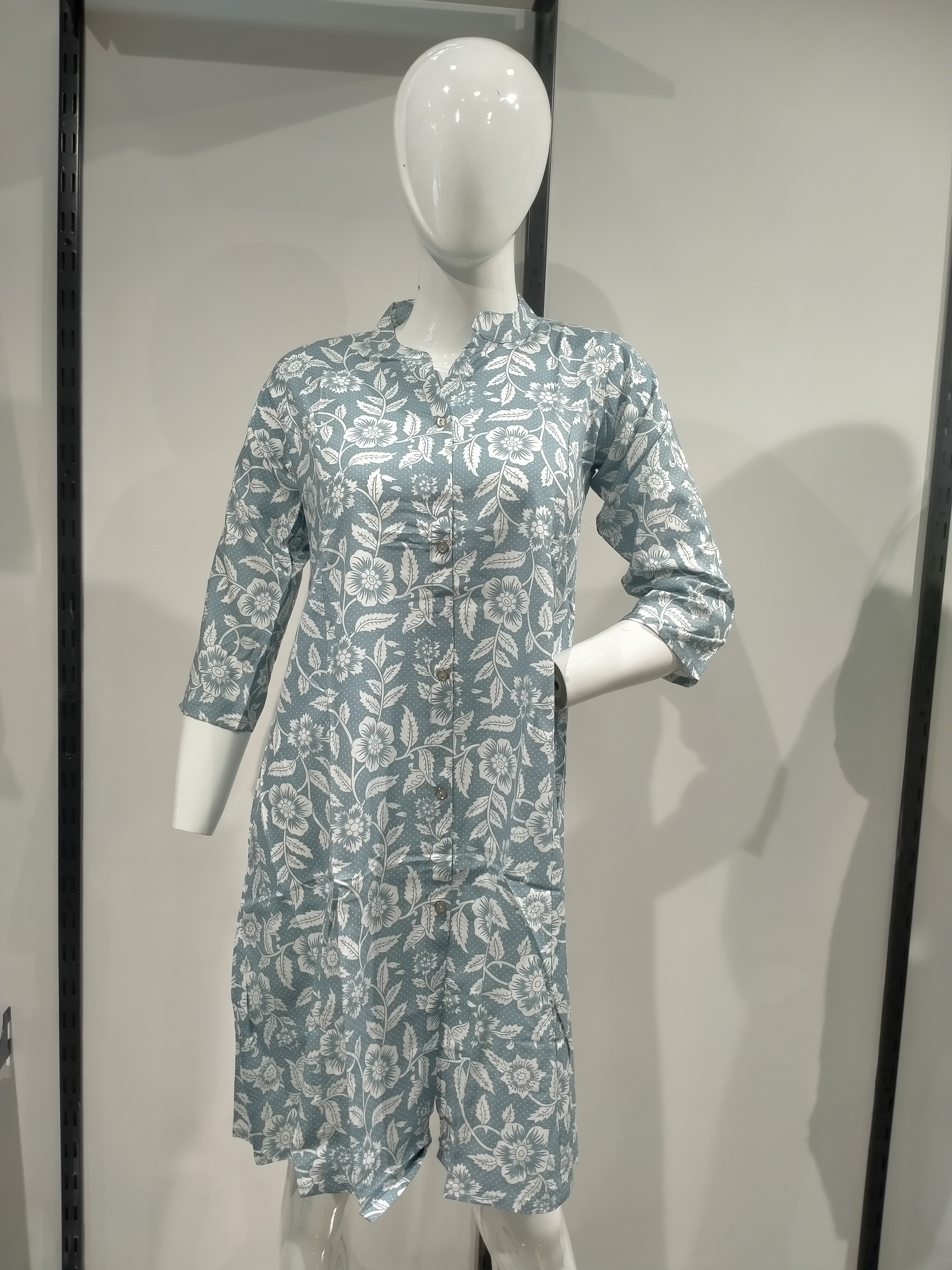 Aqua Dotted Blossom Kurta (A-Line)