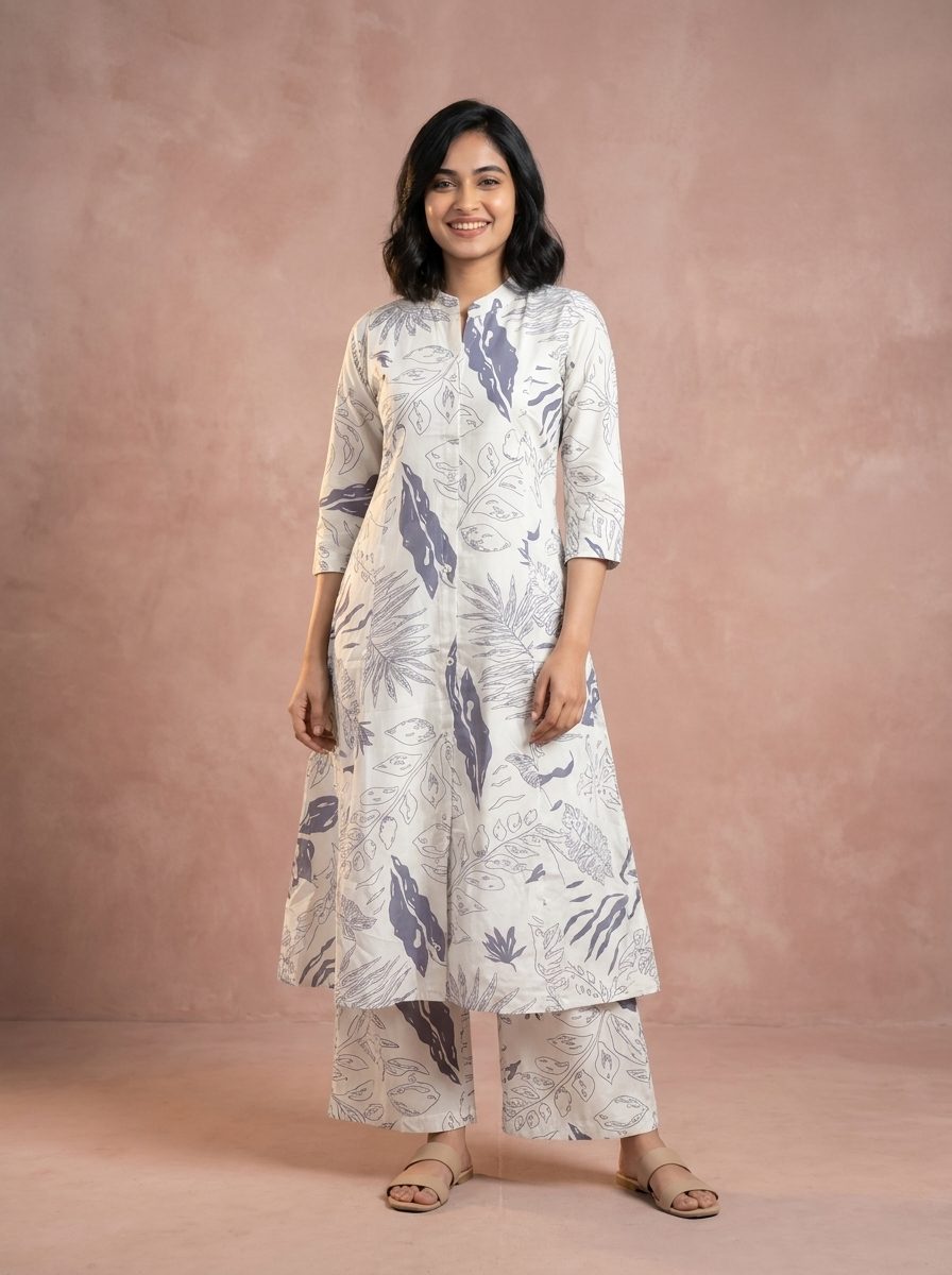 Lavender Monstera Printed Kurta Set