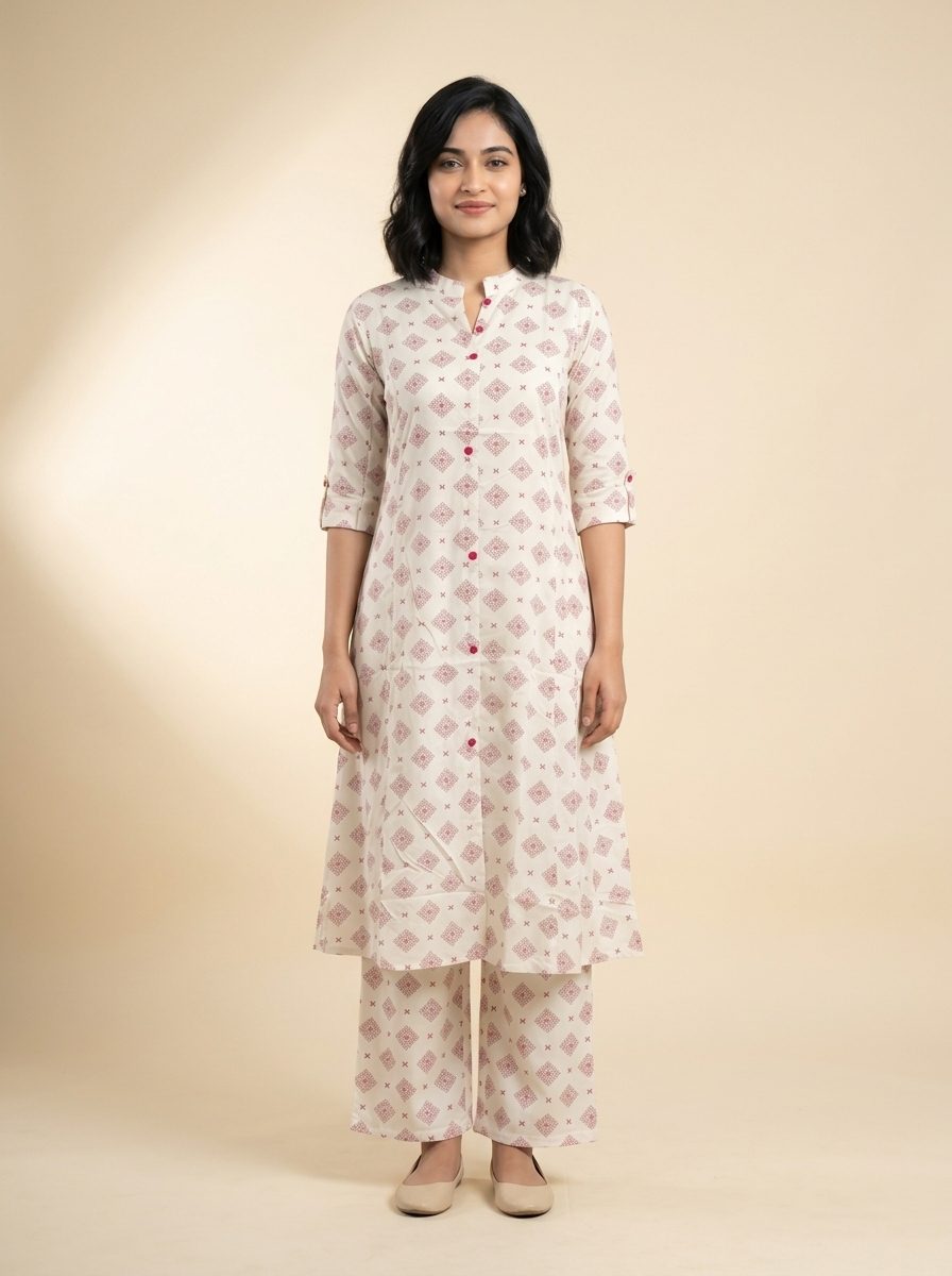 Crimson Kolam White (A-Line)