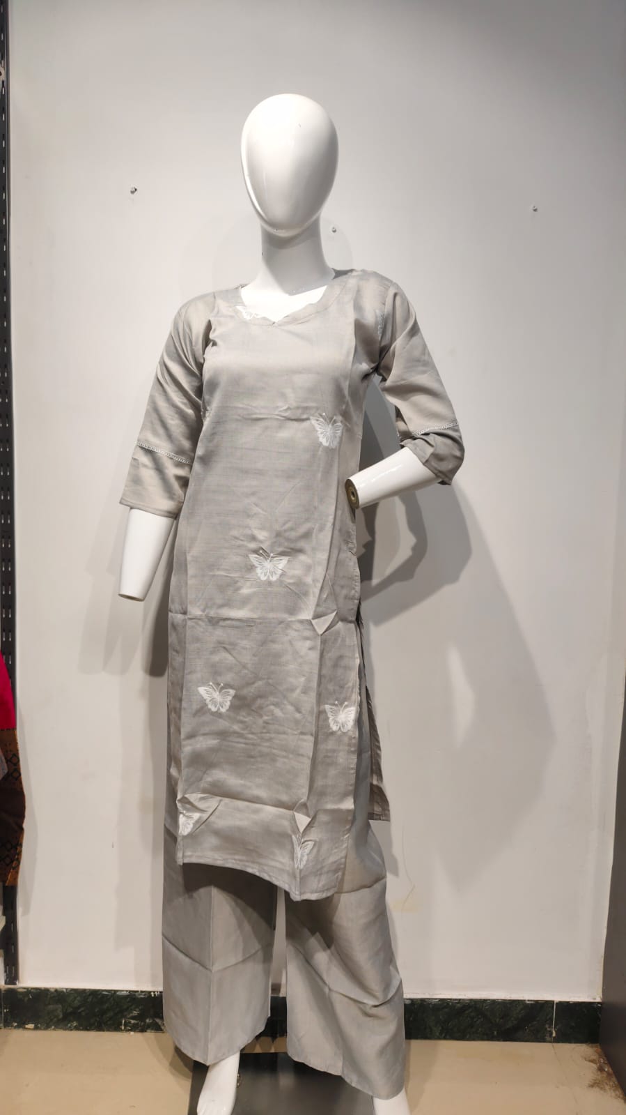 Silver Butterfly Embroidered Kurti Set