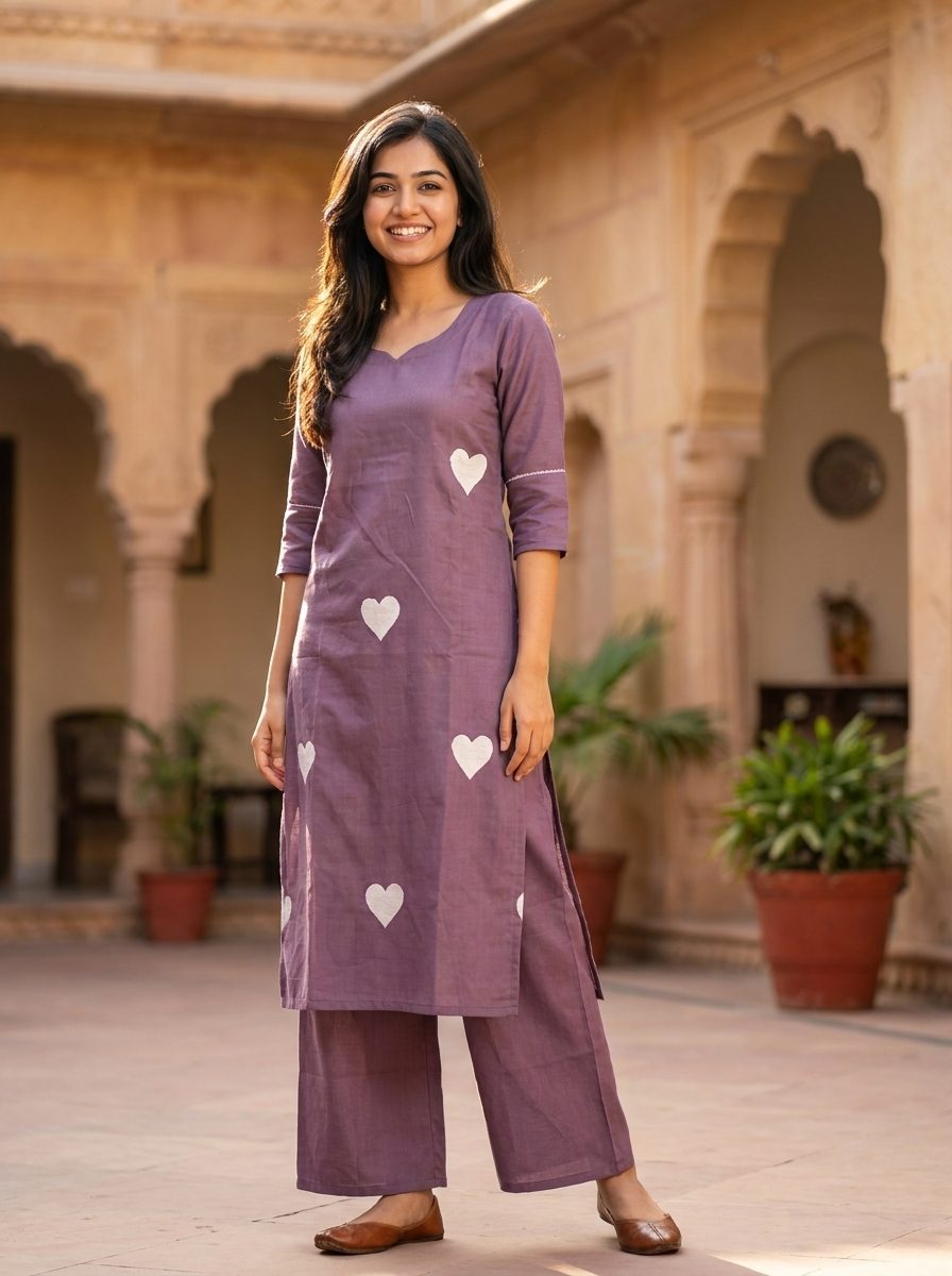 Purple Heart Embroidered Co-Ord Set