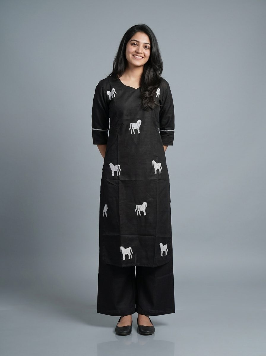 Black Horse Embroidered Co-Ord Set