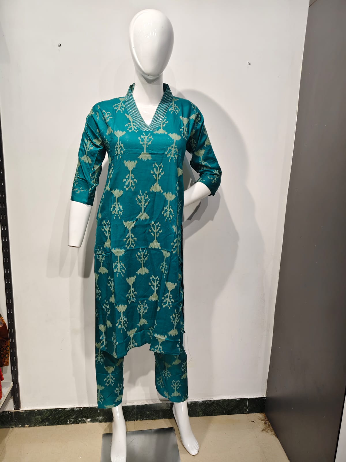 Floral Ikat Print Straight Co-Ord Set