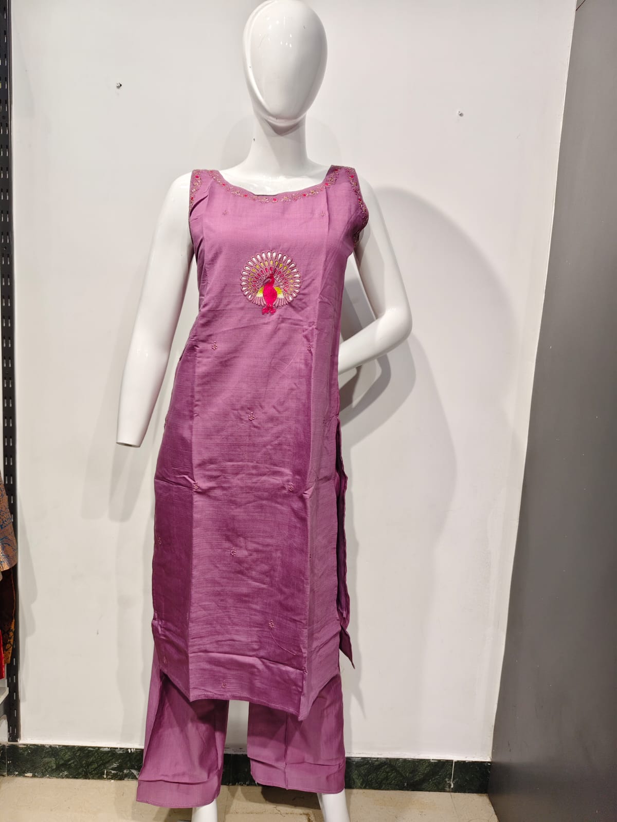 Neck Embroidered Straight Co-Ord Set