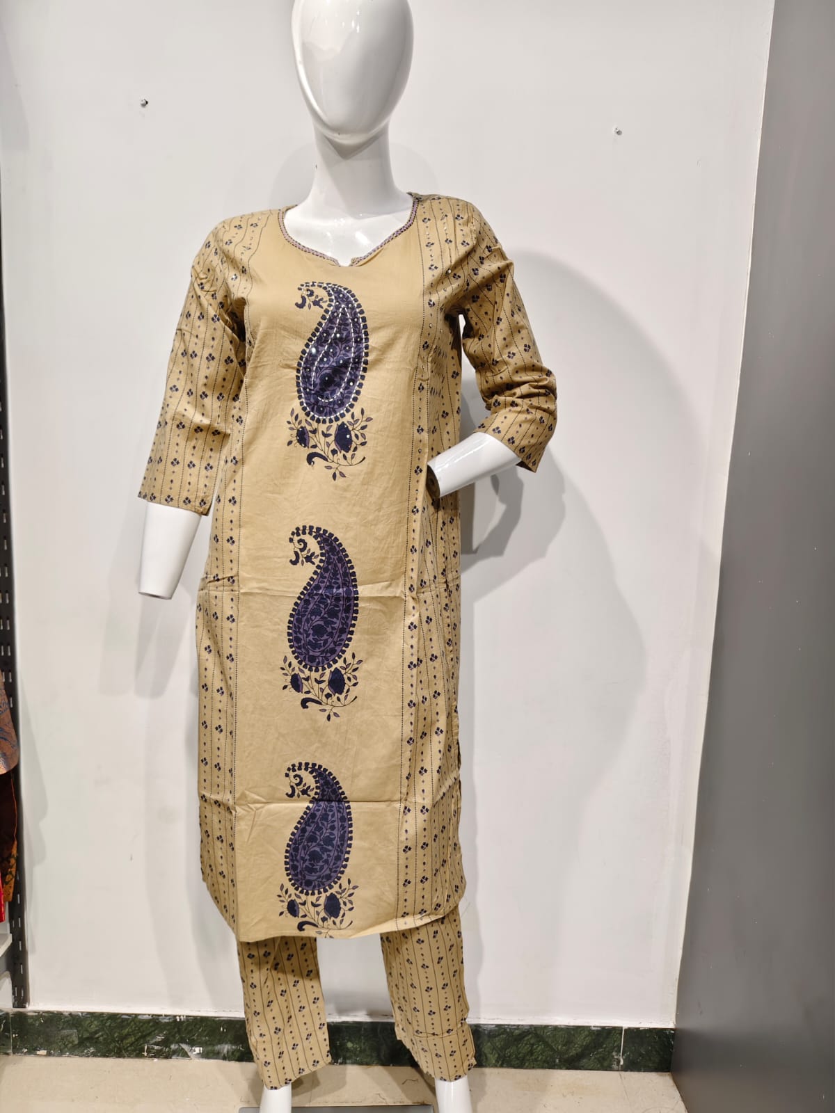 Sand Beige Paisley Printed Straight Kurta Set