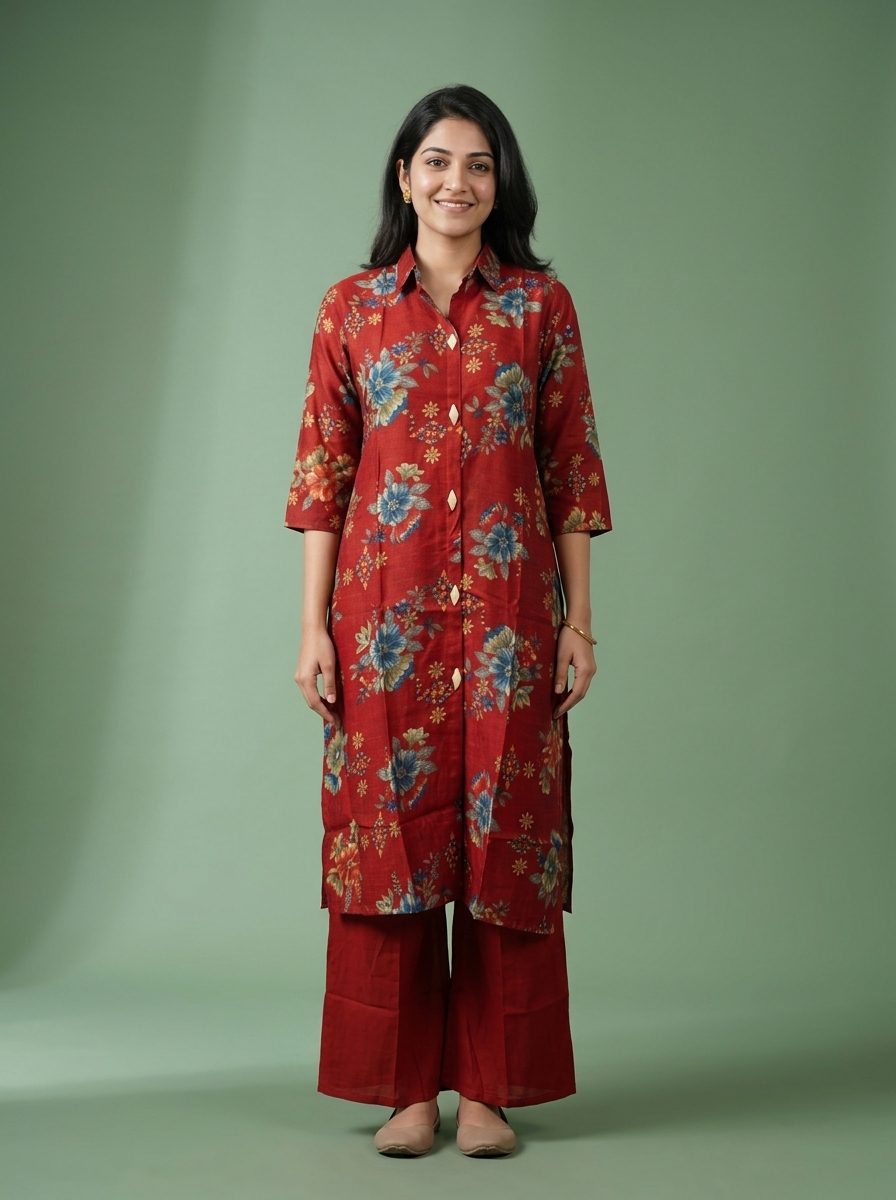 Crimson Bloom Floral Printed Co-Ord Set