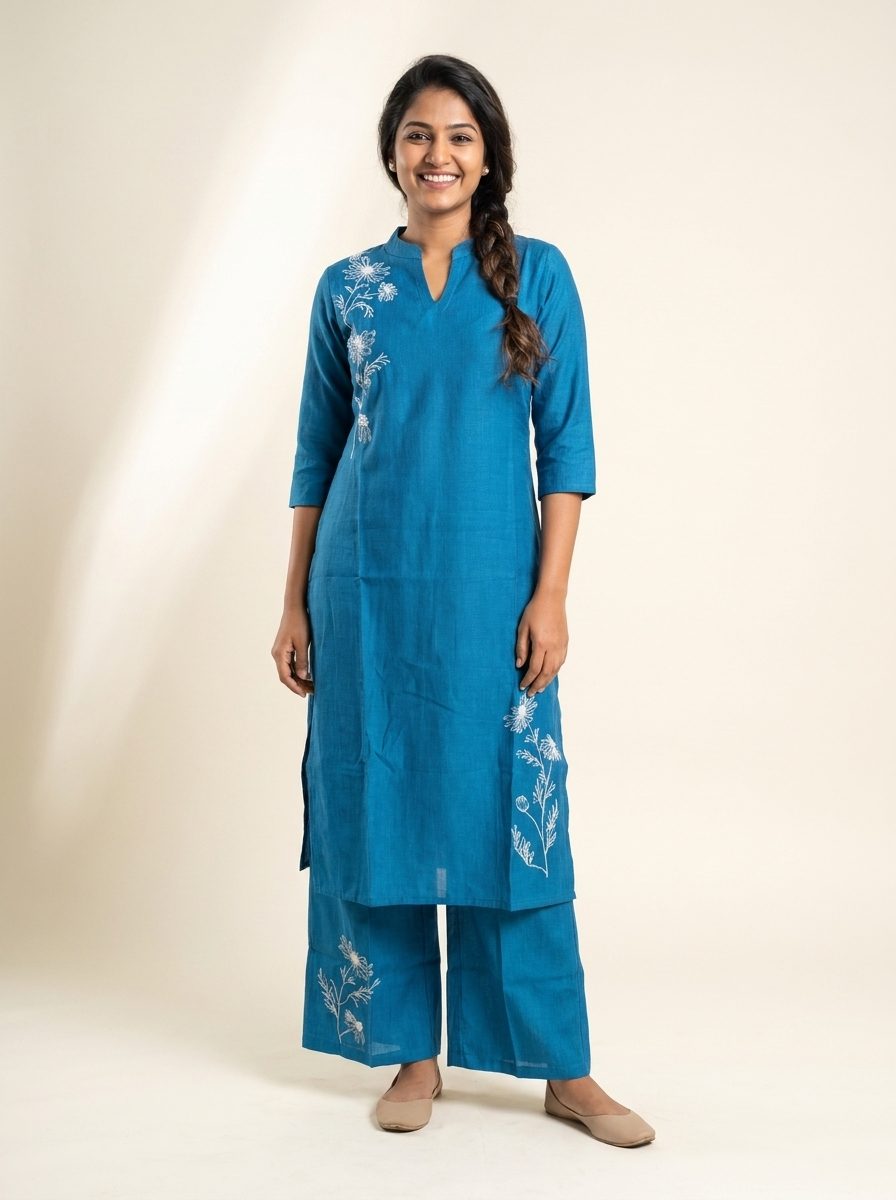 Teal Blue Embroidered Co-Ord Set