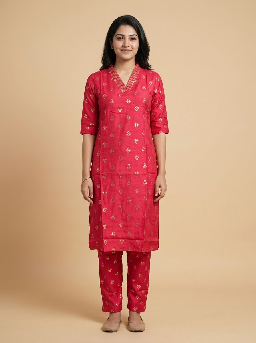 Foil Print Kurta With Pant Co-Ord Set