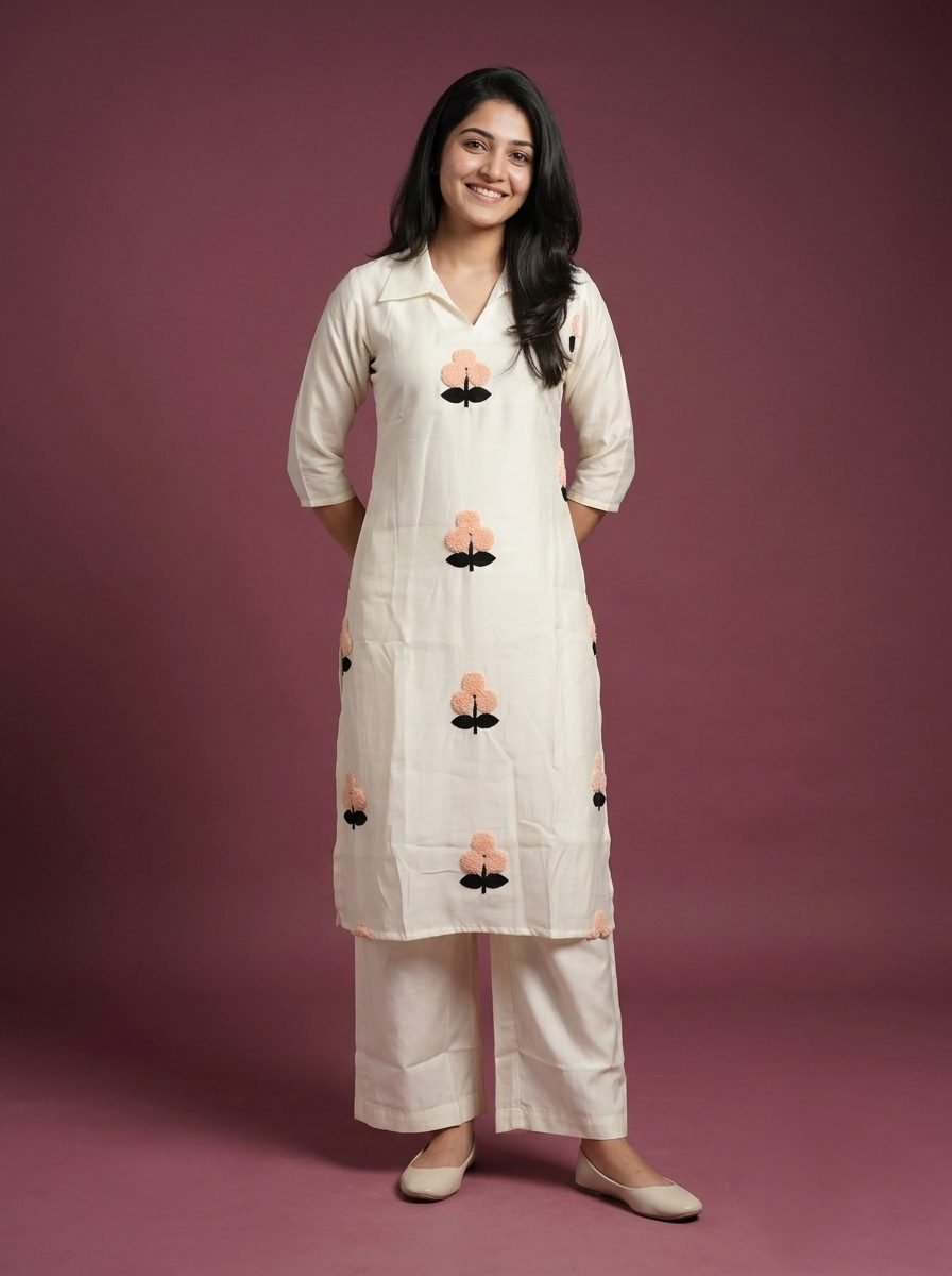 Dusty Rose Daisy Tunic Co-Ord Set in white — co-ord sets at Ziya Clothing