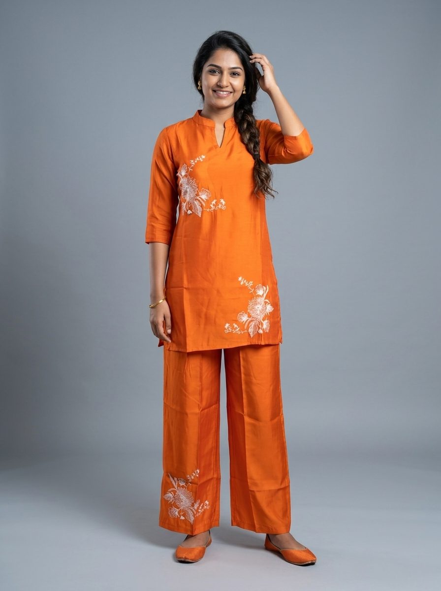 Chartreuse Floral Embroidered Co-Ord Set
