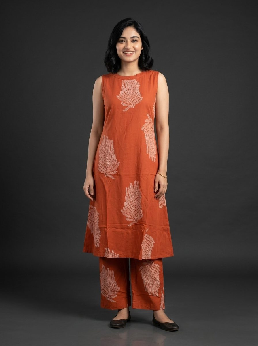 Leaf Print High Neck