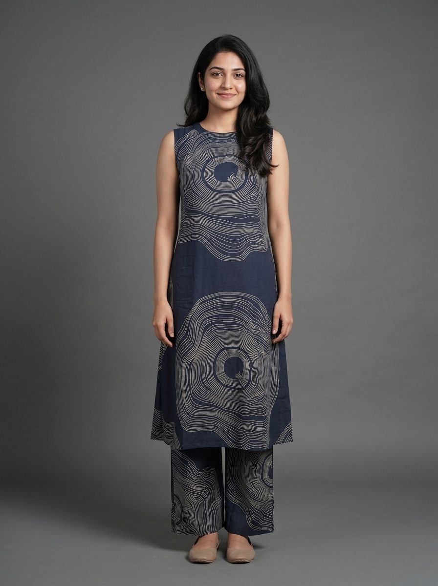 Lining Print High Neck Pattern