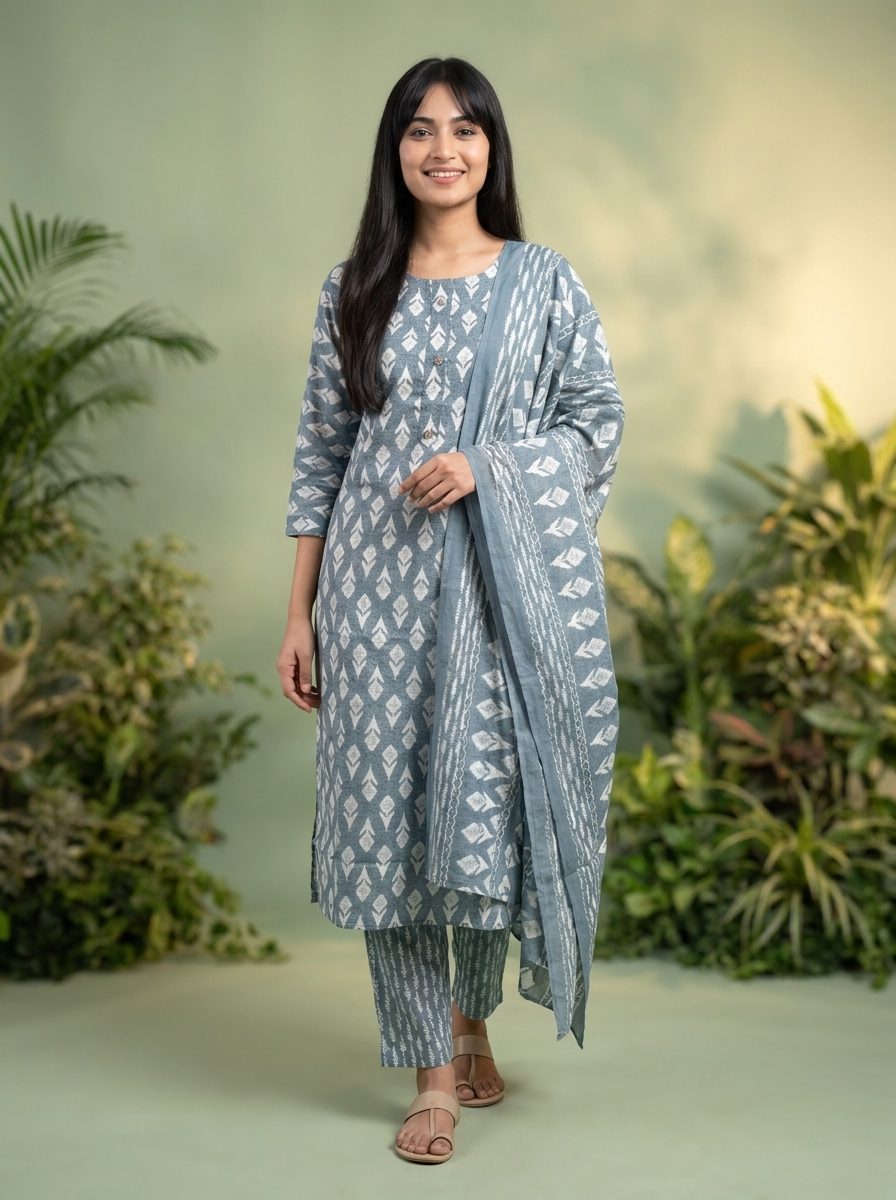 Ikat Ash Diamond Kurta