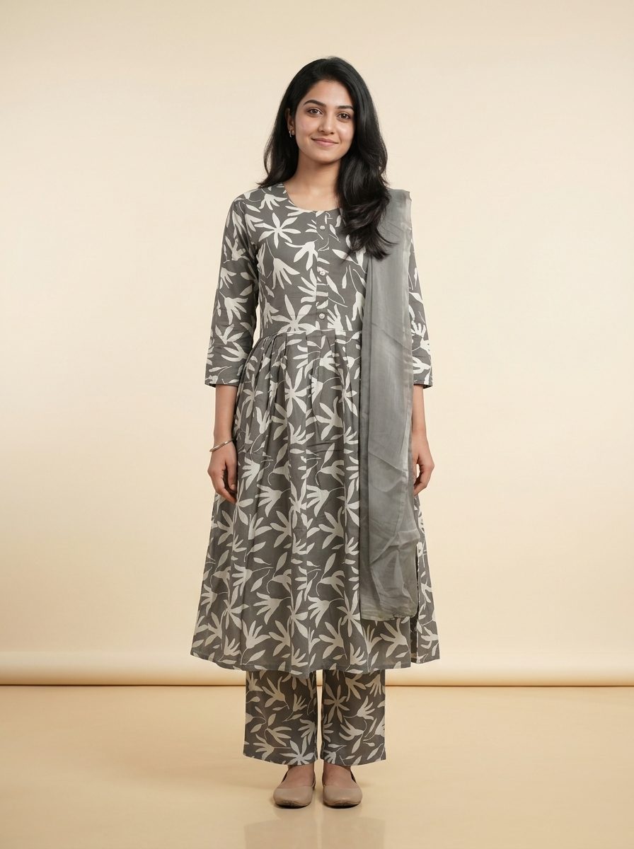 Taupe Lily Woods Kurta Set (A-Line)
