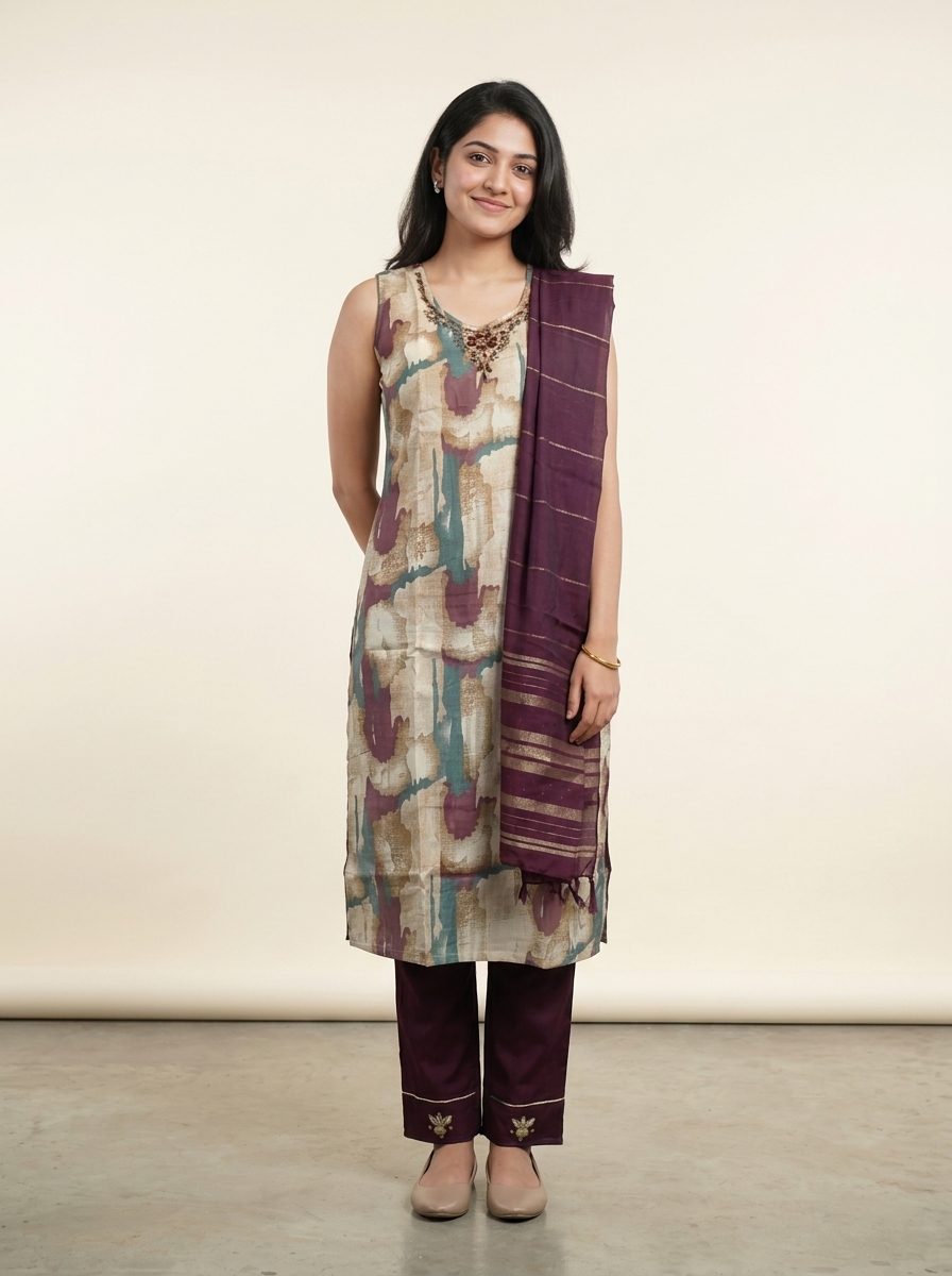 Multi-Color Design Kurta Set in purple with dupatta — kurta sets at Ziya Clothing