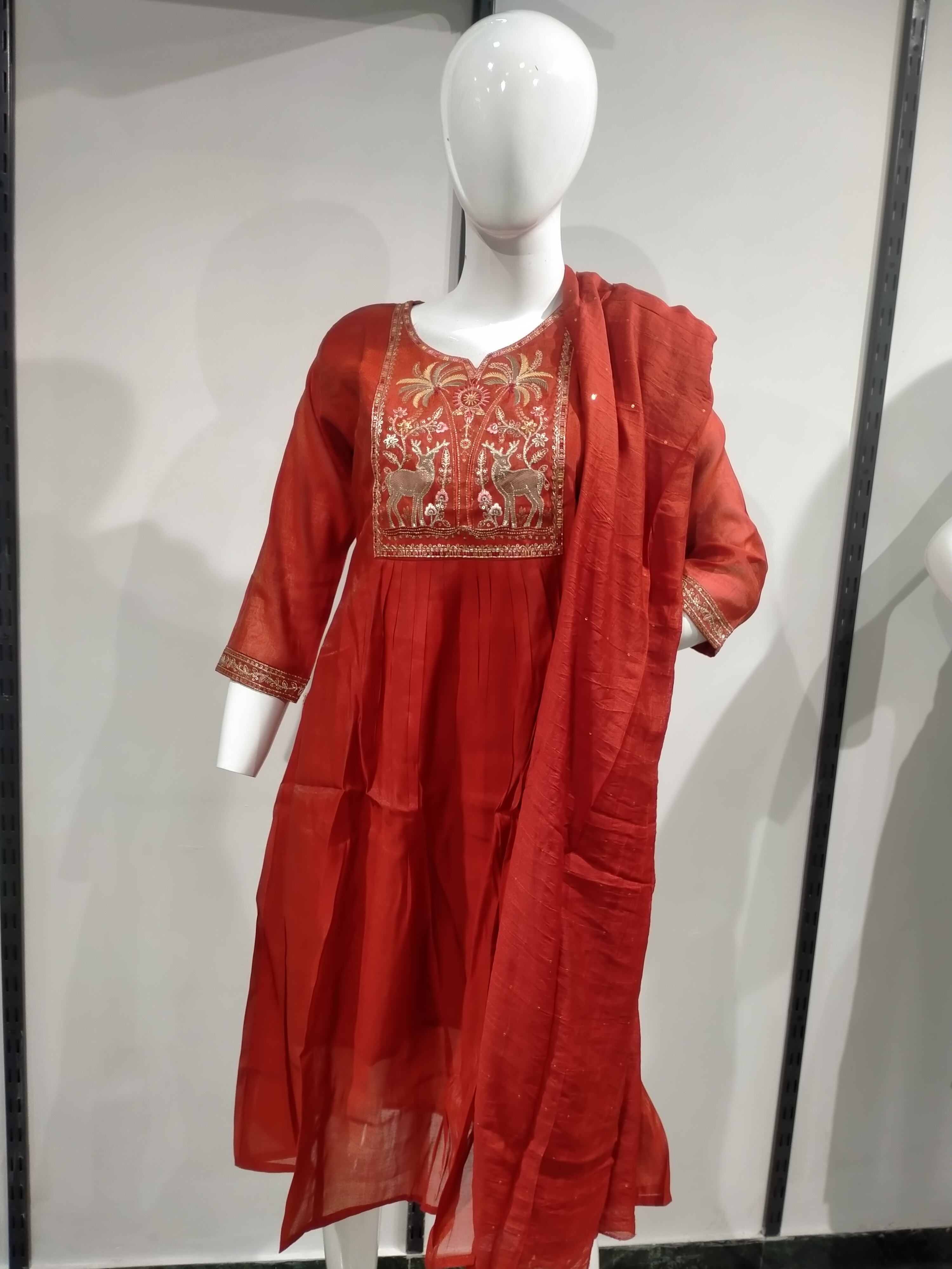 Royal Red Embroidered Kurta Set (A-Line)