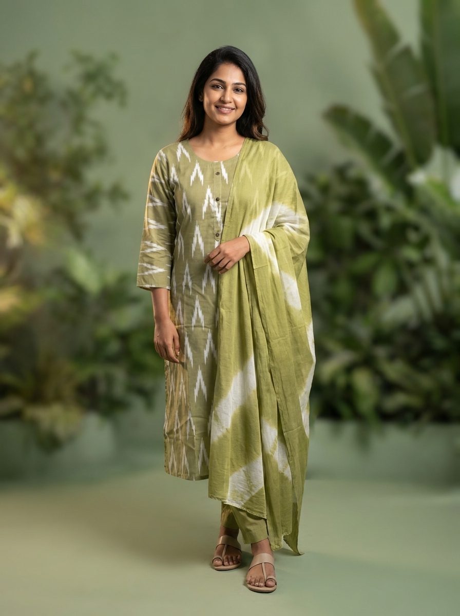 Cotton Ikat Kurti Set