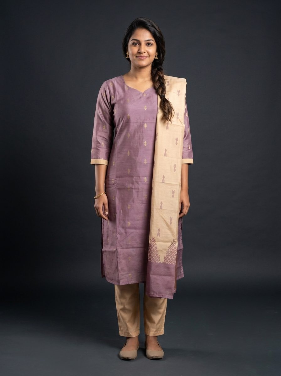 Rose Butta R.Silk Kurti Set