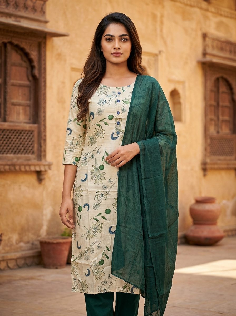 Botanical Print Straight Kurta Set