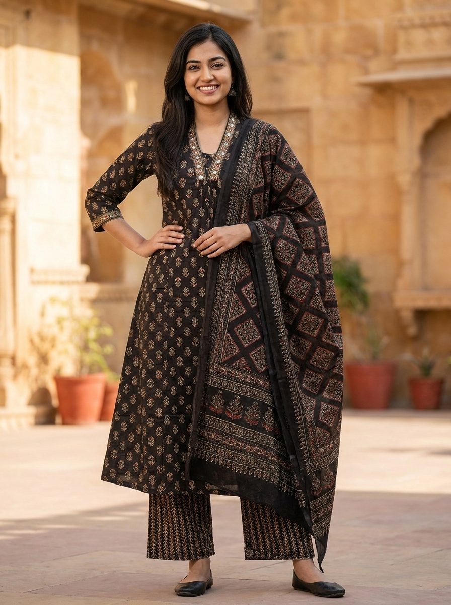Black Printed Kurta Set