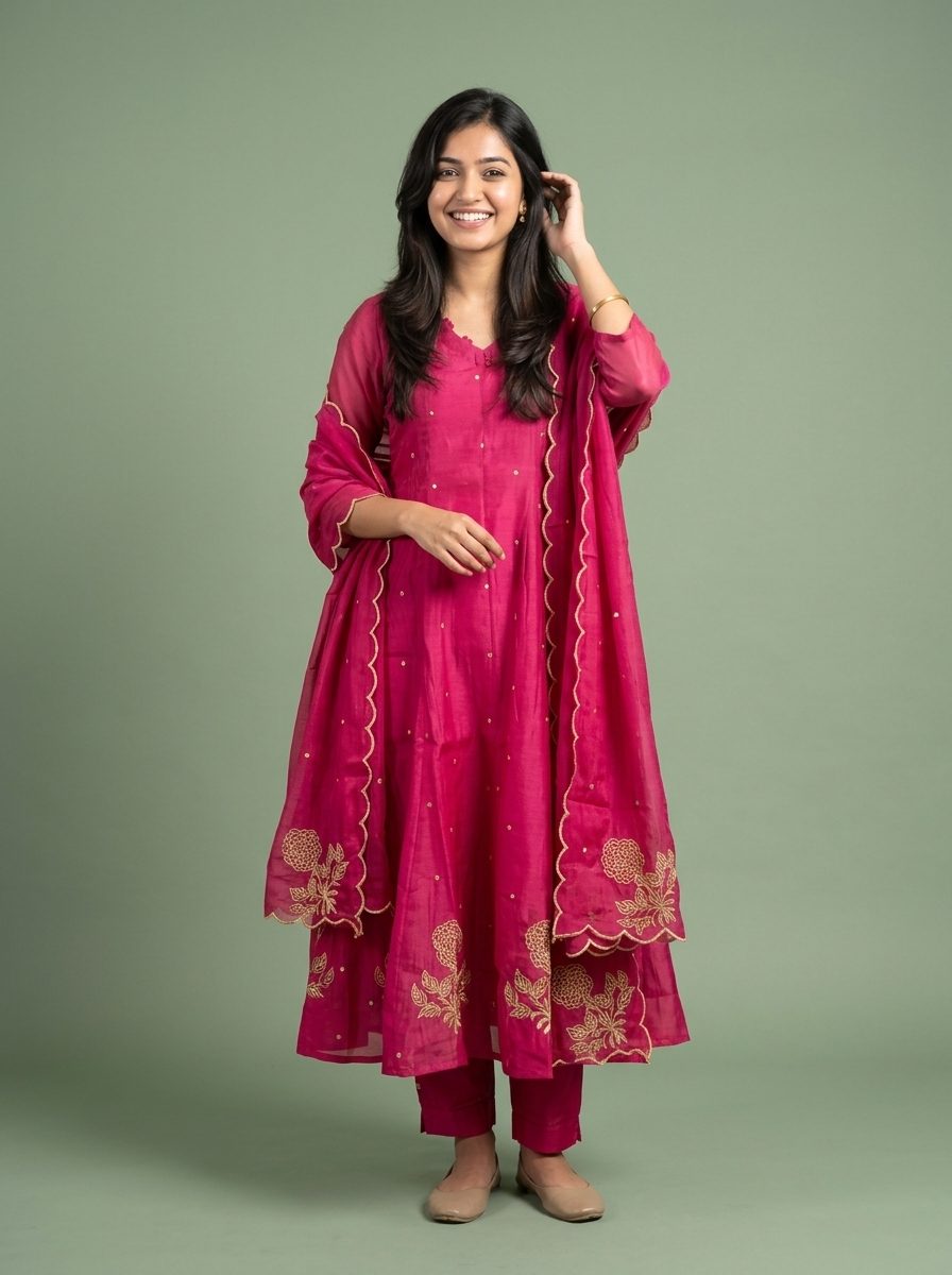 Pink Embroidered Kurti Set