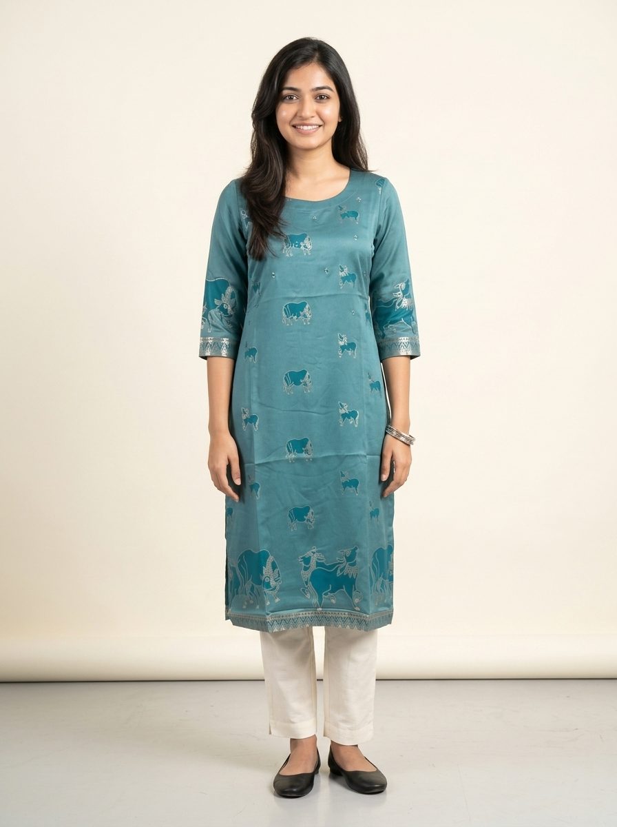Aarohi Turquoise Nandi Motif Kurta