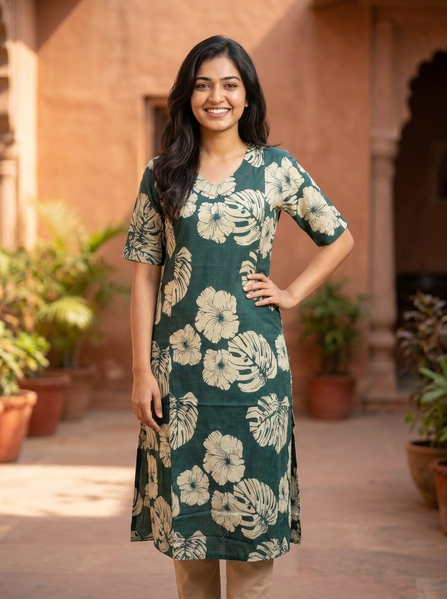 Aarohi Tropical Leaf Bloom Kurta (Aline)