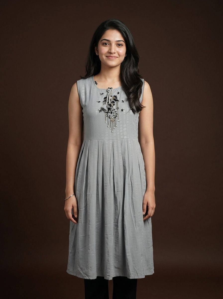 Gray Embroidered Kurta