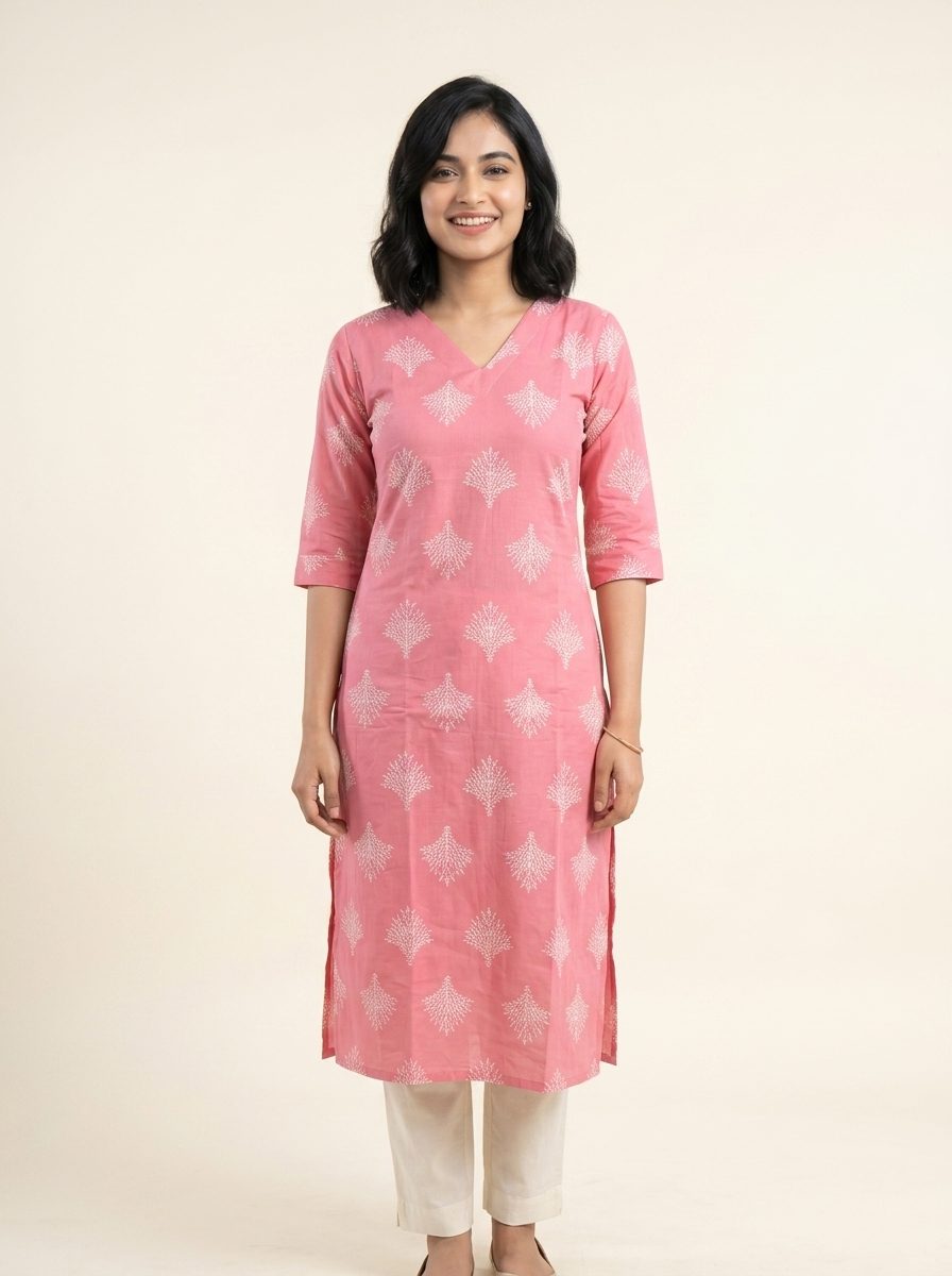 White Tree Block Print Kurtis