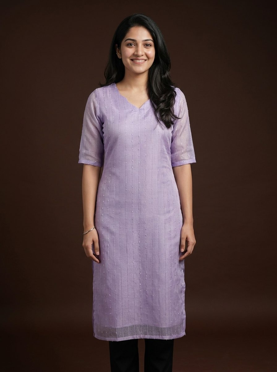 Foil Grid Elegance Kurti in lavender — tops at Ziya Clothing