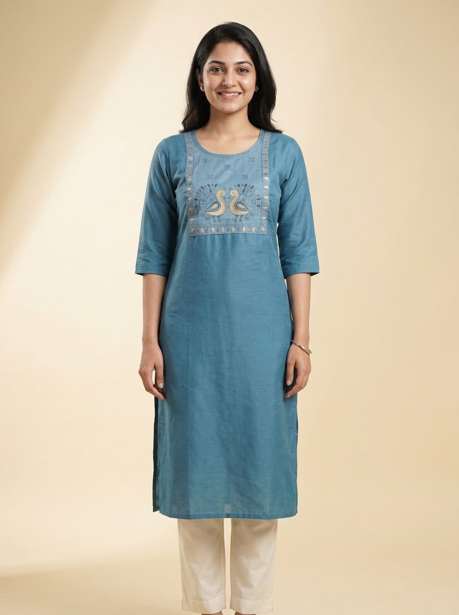 Figer Work Kurti Blue